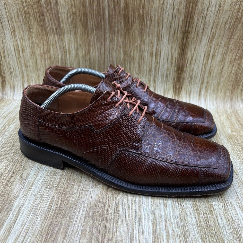 David‎ Eden Genuine Alligator Lizard Men's Size 10.5 Brown Leather Dress Shoes
